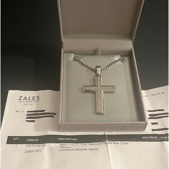 Men’s 1/2 CT. Diamond Double Row Cross Pendant with Stainless Steel Chain. - Picture 8 of 8